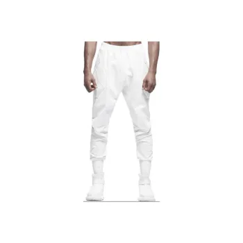 NORVINCY Elastic Waistband Pure White Casual Pants Unisex White