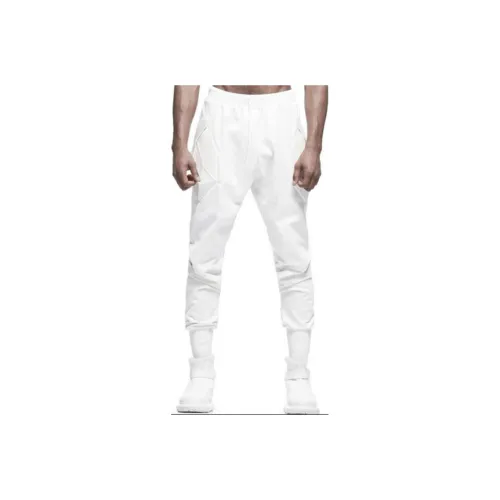 NORVINCY Elastic Waistband Pure White Casual Pants Unisex White