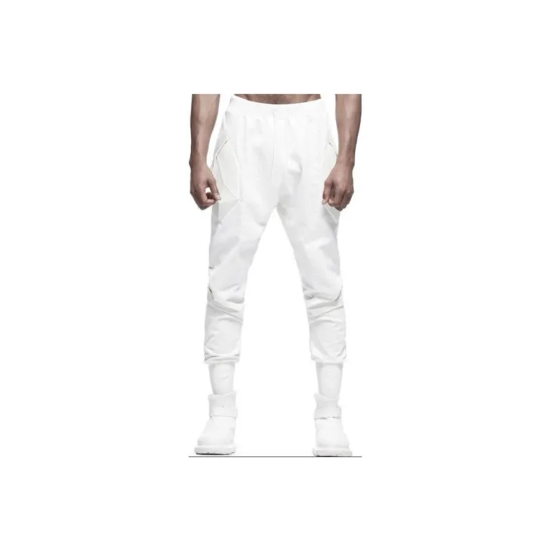 NORVINCY Elastic Waistband Pure White Casual Pants Unisex White-0