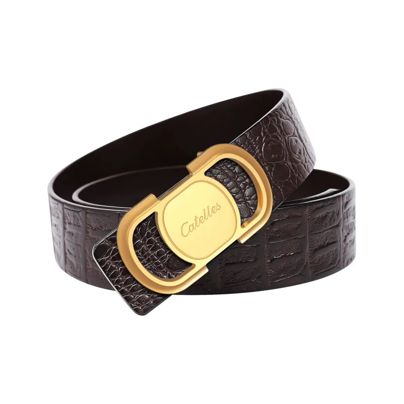 CATELLES Crocodile effect Top Layer Cowhide Leather Belts Men's 3.5cm-8