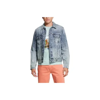 GUESS Eco Dillon Embroidered Denim Jacket Jackets Coats Men's Blue