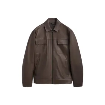 Massimo Dutti Leather Jackets Men Brown