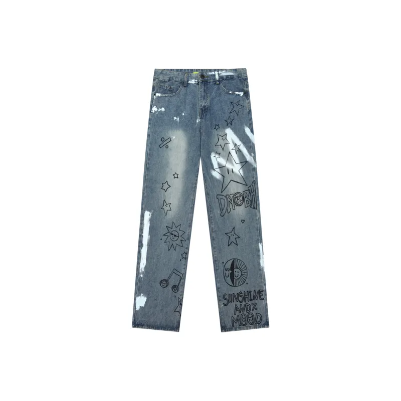 DNBH Hand drawn Doodle Series Jeans Unisex-3
