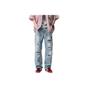 SONGS ALONG Jeans Unisex Ripped Light Blue