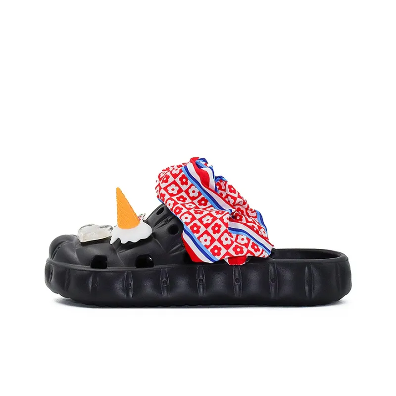 OUBT Creative Ice Cream, Floral Fabric, Exotic Charm Clogs Women's Black-0