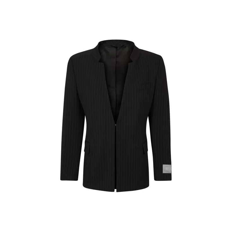 HUGO BOSS Wool-Blend Pinstriped Blazer Jackets Coats Men's Black-0