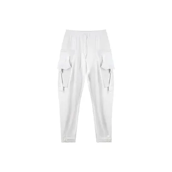NORVINCY Spring And Fall Urban Techwear Pants Elastic Waistband Lace-Up Pants Unisex White