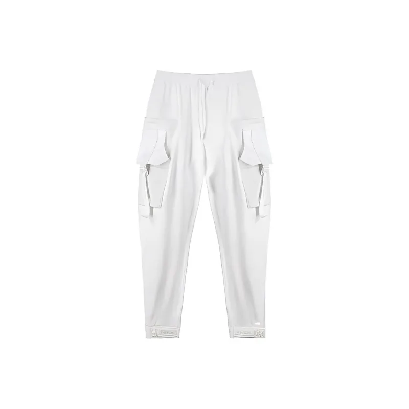 NORVINCY Spring And Fall Urban Techwear Pants Elastic Waistband Lace Up Pants Unisex White-0