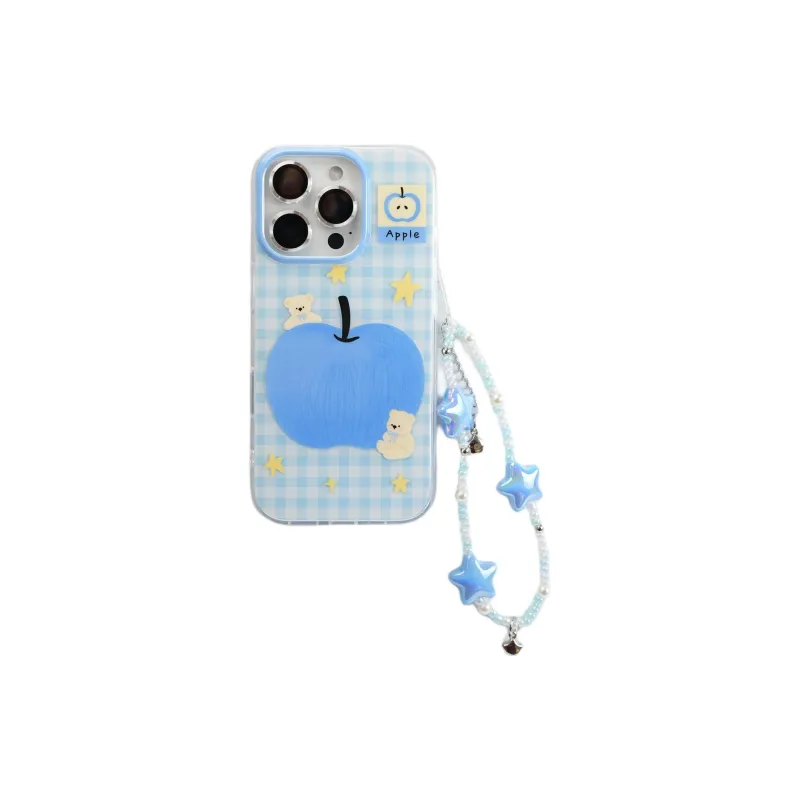 Sopi Acrylic Material Blue Plaid Stars Bear Apple Phone Cases Compatible With IPhone 16/15 Pro Max/Apple 13/14 Pro/Max-0