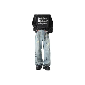 HOKLV Jeans Unisex Ink Splatter Blue