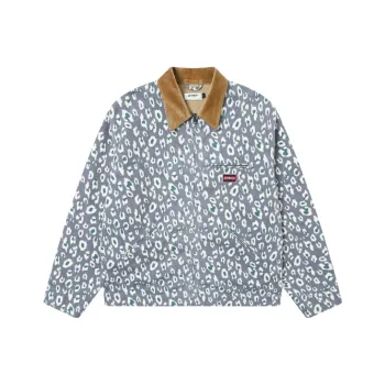JOYRICH Leopard Print Corduroy Patchwork Canvas Loose Fit Sports Jacket Unisex