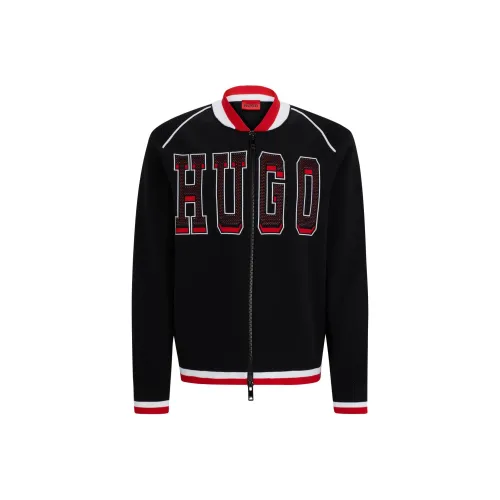 HUGO BOSS Relaxed Fit Bomber Jacket With Sporty Logo Jackets & Coats Men's Black