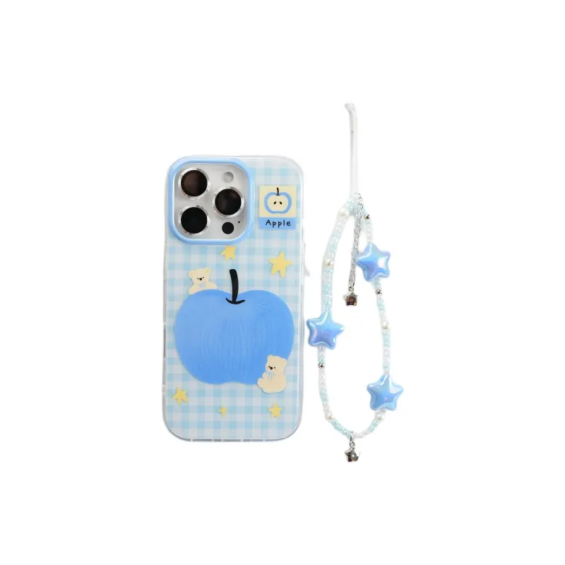Sopi Acrylic Material Blue Plaid Stars Bear Apple Phone Cases Compatible With IPhone 16/15 Pro Max/Apple 13/14 Pro/Max-1