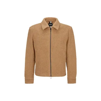 HUGO BOSS Slim-Fit Jacket In A Micro-Patterned Wool Blend Jackets Coats Men's Light Brown