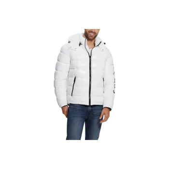 GUESS Shiny Hooded Puffer Jacket Jackets Coats Men's White