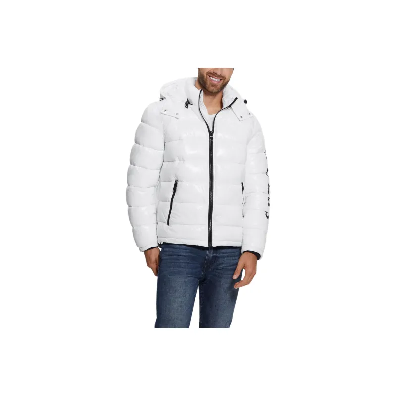 GUESS Shiny Hooded Puffer Jacket Jackets Coats Men's White-0