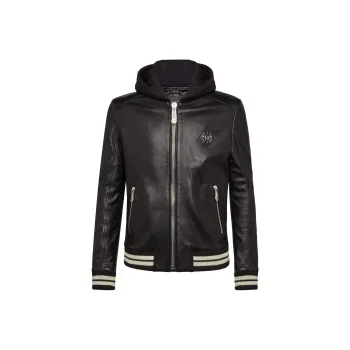 PHILIPP PLEIN Leather Bomber Aggressive Leather Jacket Men's