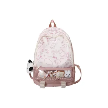 H YXIANG Nylon Backpack Unisex Pink/Yellow