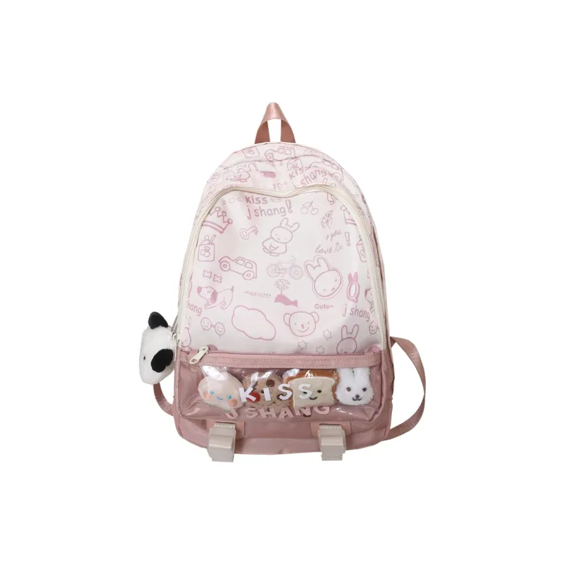 H YXIANG Nylon Backpack Unisex Pink/Yellow-0