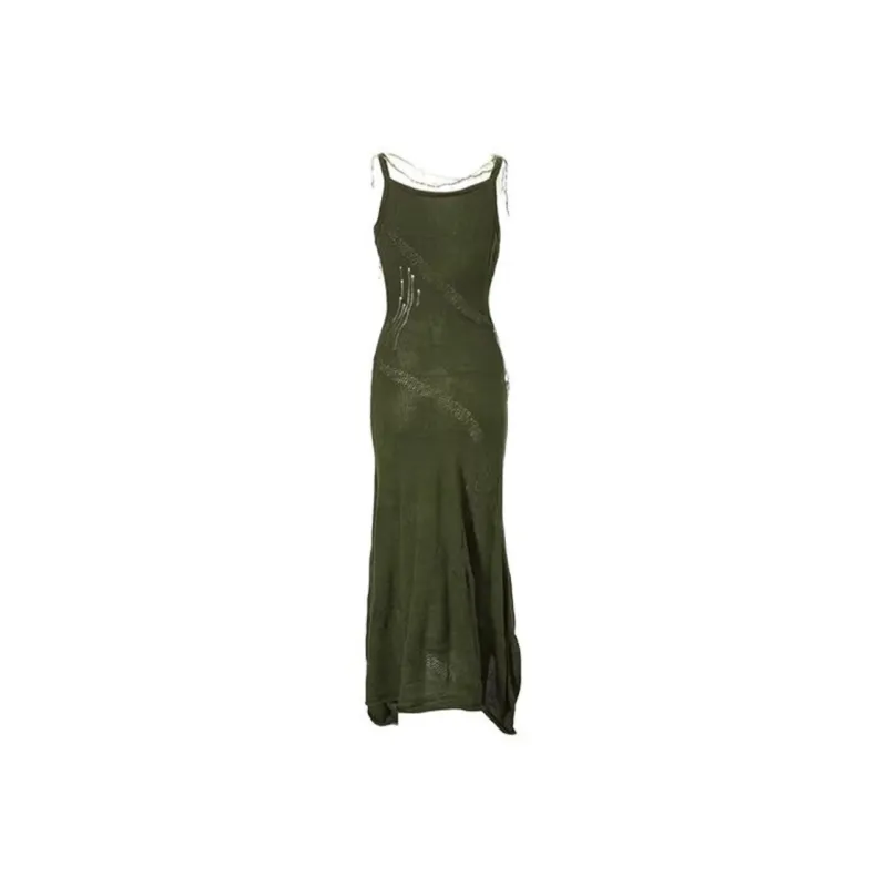 AFGGD Slip Dresses Women's Green-1