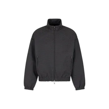 EMPORIO ARMANI Full Zip Blouson In All over Jacquard Lettering Fabric