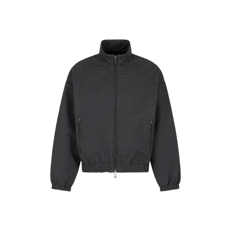 EMPORIO ARMANI Full Zip Blouson In All over Jacquard Lettering Fabric-0