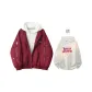 Burgundy Coat+White Sweatshirt