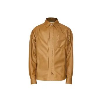 Ferragamo Leather Jackets Men Camel