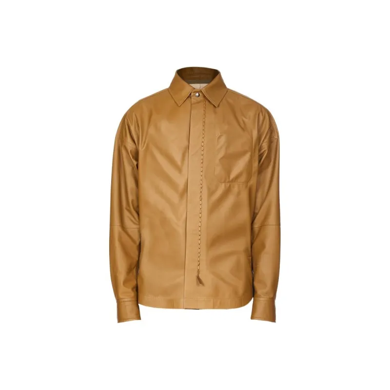 Ferragamo Leather Jackets Men Camel-0