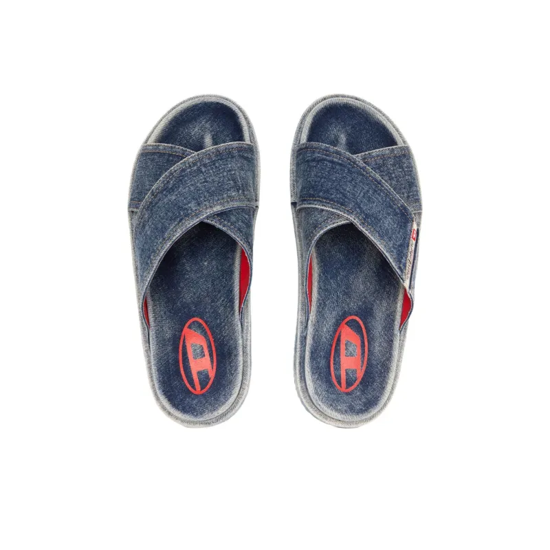 DIESEL Slide Slippers Women's Denim Blue-4