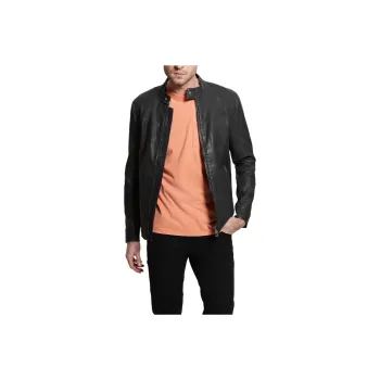 GUESS Vintage Faux-Leather Moto Jacket Jackets Coats Men's Black