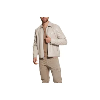 GUESS District Faux-Leather Zip Jacket Jackets Coats Men's Beige