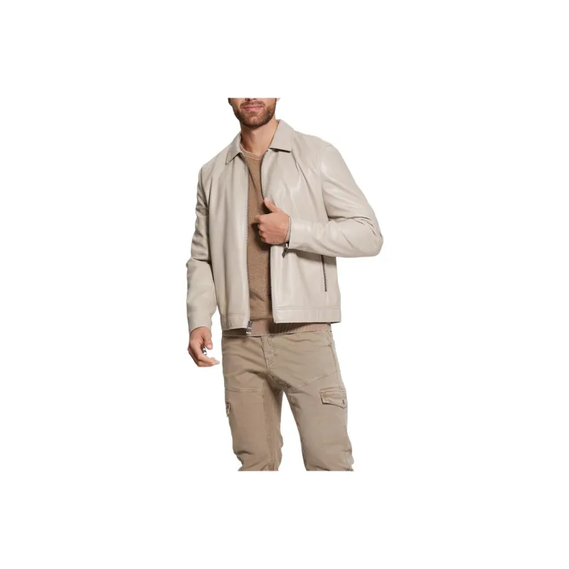 GUESS District Faux-Leather Zip Jacket Jackets Coats Men's Beige-0