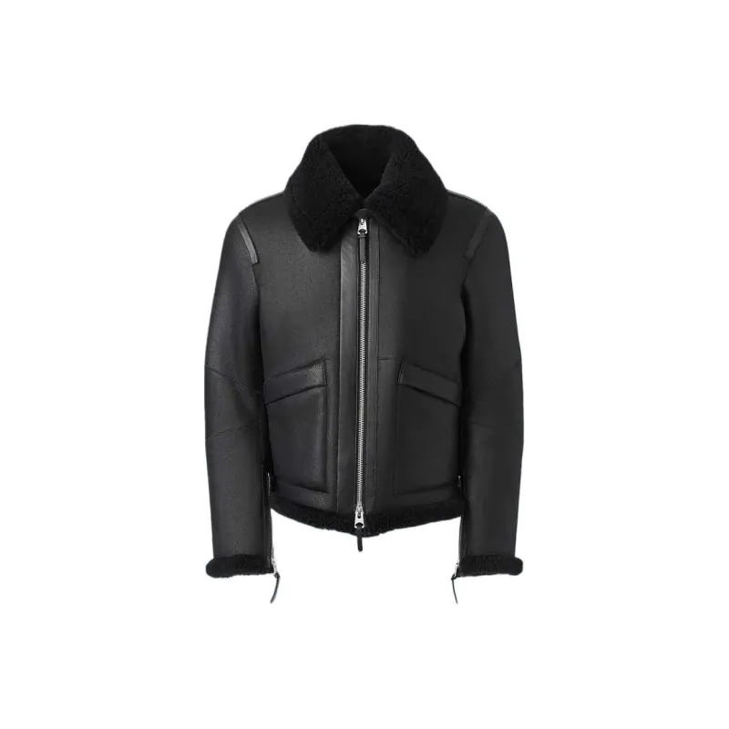 MACKAGE KRISTIAN Sheepskin Jacket With Spread Collar Jacket Men's Black-0