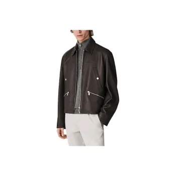 HERMES Leather Jackets Men Dark Brown