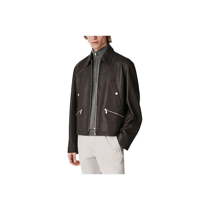 HERMES Leather Jackets Men Dark Brown-0