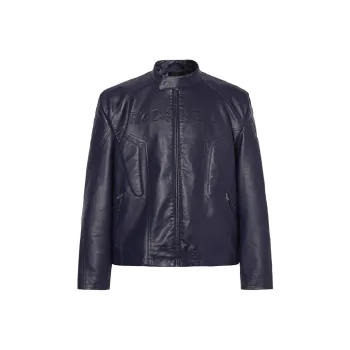 ROCAWEAR Leather Jacket Coat Unisex Navy Blue