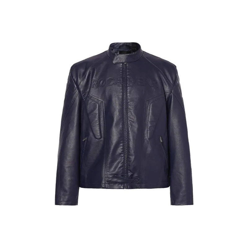 ROCAWEAR Leather Jacket Coat Unisex Navy Blue-0