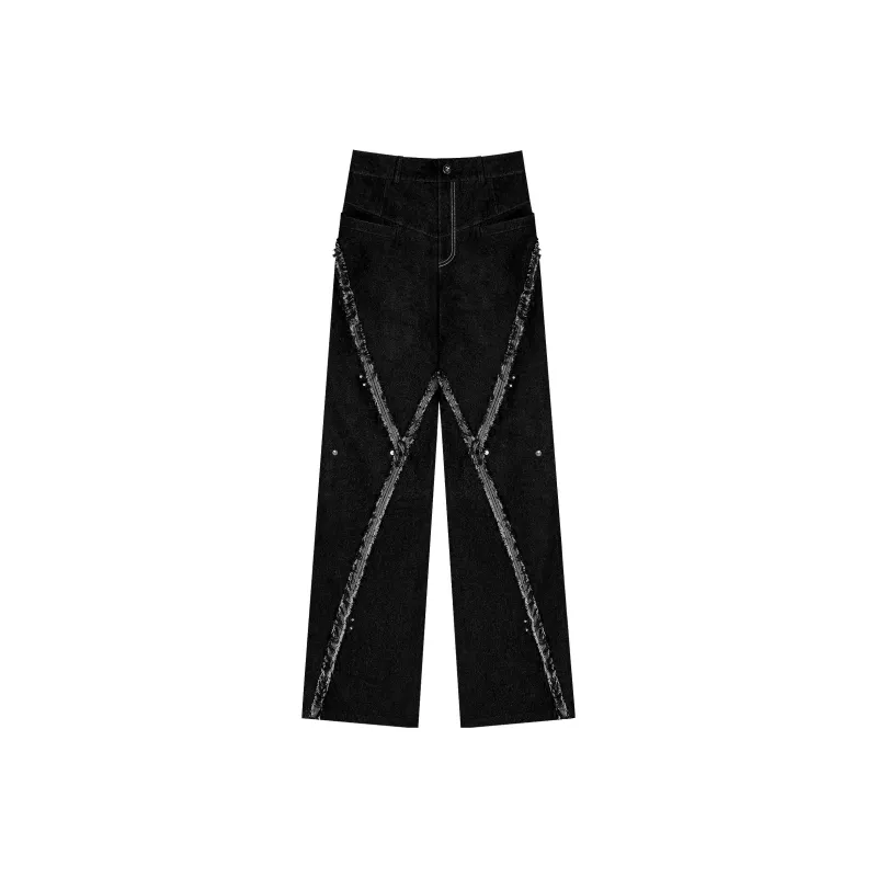 TIWILLTANG Raw Edge With Center Waist Closure Jeans-0