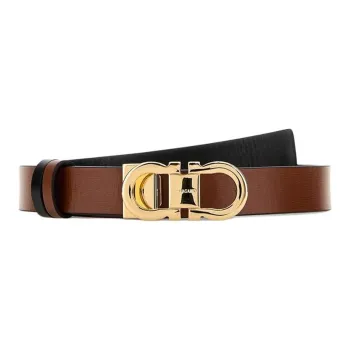 FERRAGAMO Genuine Leather Metal Leather Belts Women's Brown 2CM