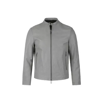 EMPORIO ARMANI SS24 Leather Jacket Men's Light Gray