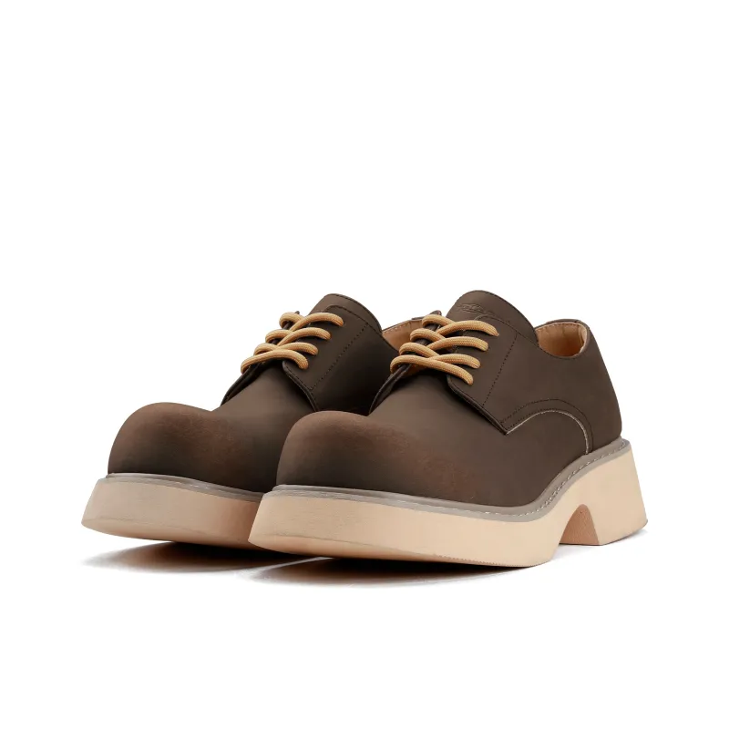 HANQIAORIJI Black Blood Series Abrasion Resistant Height Increasing Low Top Casual Shoes Unisex Dark Brown-2