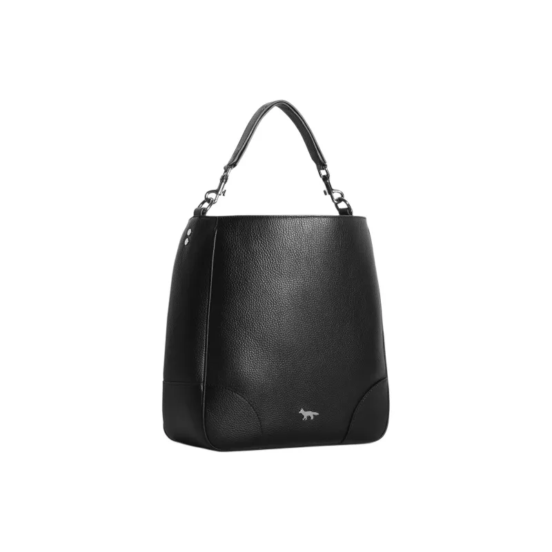 Maison Kitsune Cow Leather Hobo Bag Handbag Women's Black-1