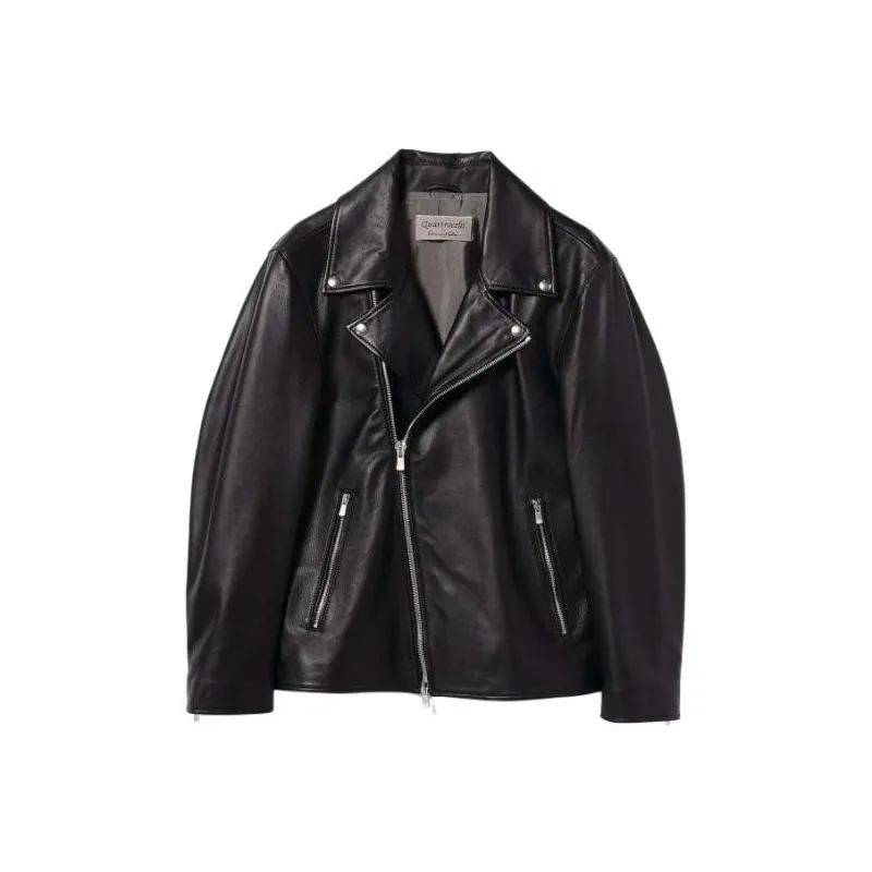 Beams Leather Jacket Men's Black-0