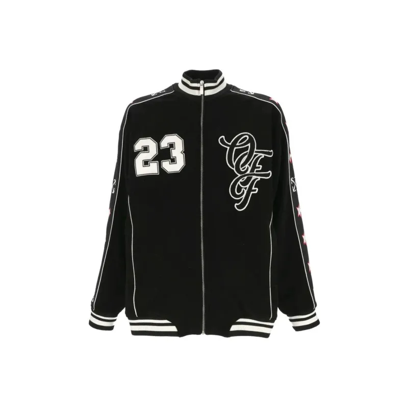 OFF WHITE Logo Embroidered Zip Up Varsity Jacket-0