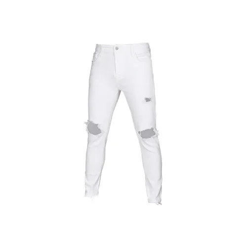 BLUESFLY Ripped Pants Jeans Men's White