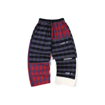 GENANX Casual Pants Unisex Red And Blue Plaid