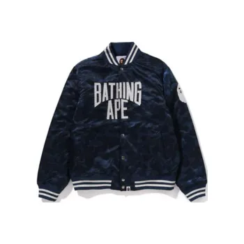 A BATHING APE Solid Camo Nyc Logo Nylon Varsity Jacket