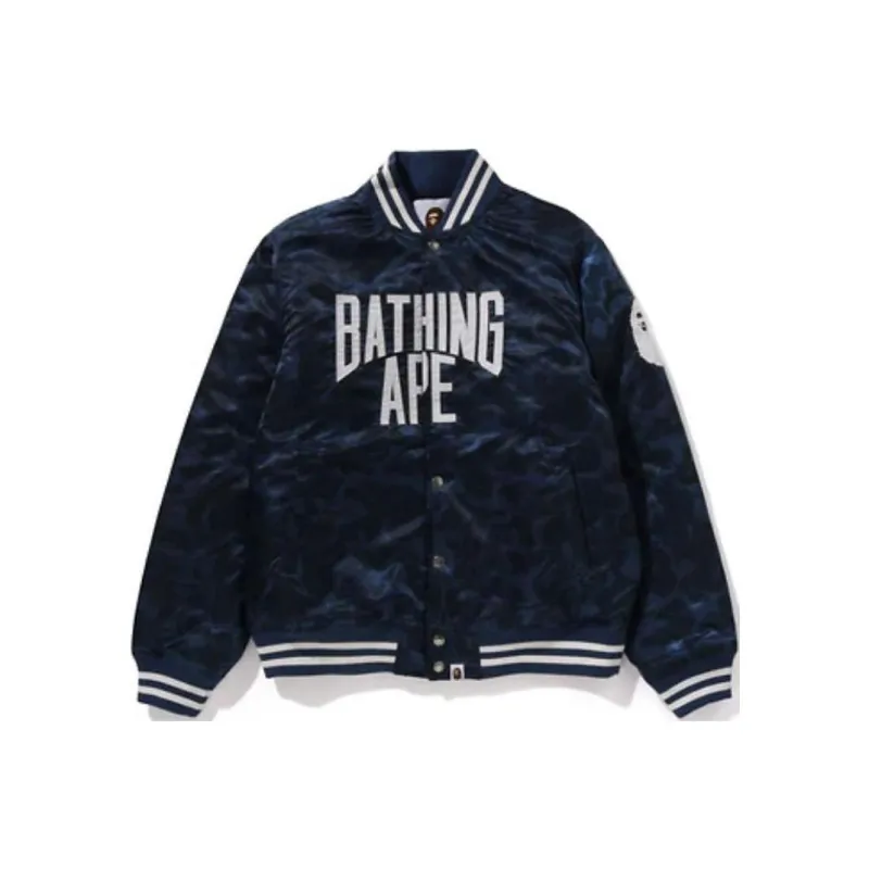 Bape Solid Camo Nyc Logo Nylon Varsity Jacket-1