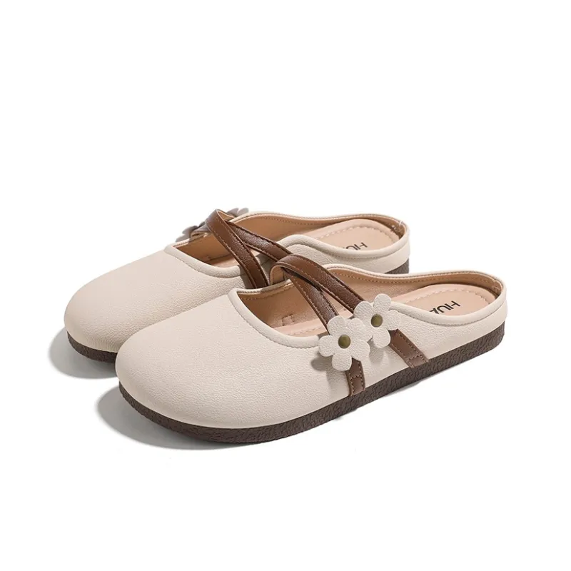 HUANQIU Quiet Slip Resistant Closed Toe Slippers Women's Light Khaki-2